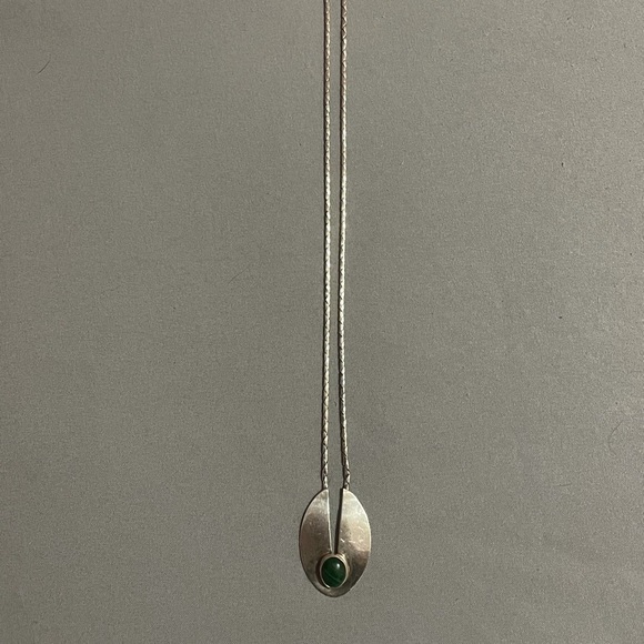 Vintage sterling silver green malachite necklace - Picture 2 of 4